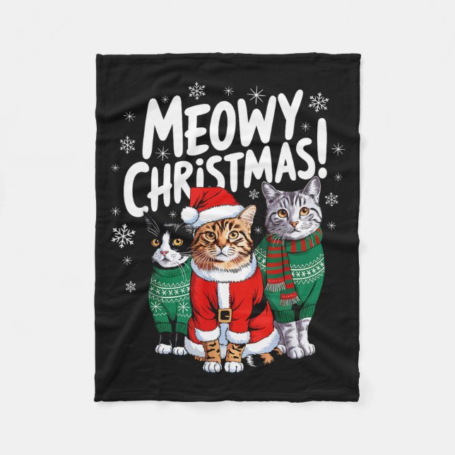 Meowy Christmas Funny Cat Christmas Holiday Xmas S Fleecedecke (Vorderseite)