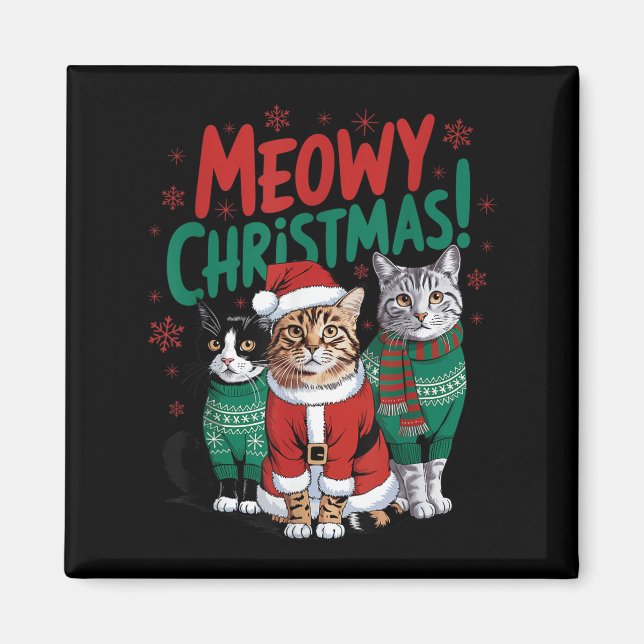 Meowy Christmas Funny Cat Christmas Holiday Xmas S Magnet (Vorne)