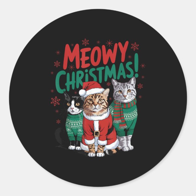 Meowy Christmas Funny Cat Christmas Holiday Xmas S Runder Aufkleber (Vorderseite)