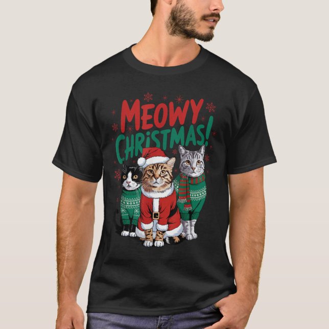 Meowy Christmas Funny Cat Christmas Holiday Xmas S T-Shirt (Vorderseite)