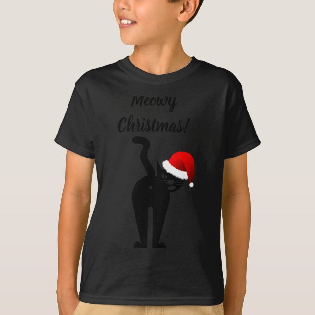 Meowy Christmas Funny Cat Humorous  T-Shirt (Vorderseite)