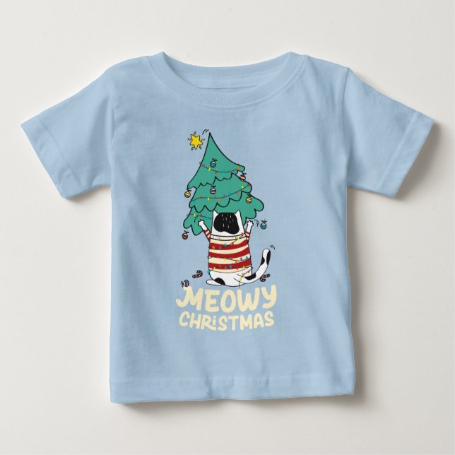 Meowy Christmas Funny Cat Lover Baby T-shirt (Vorderseite)