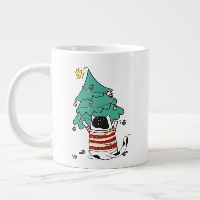 Meowy Christmas Funny Cat Lover Jumbo-Tasse (Links)