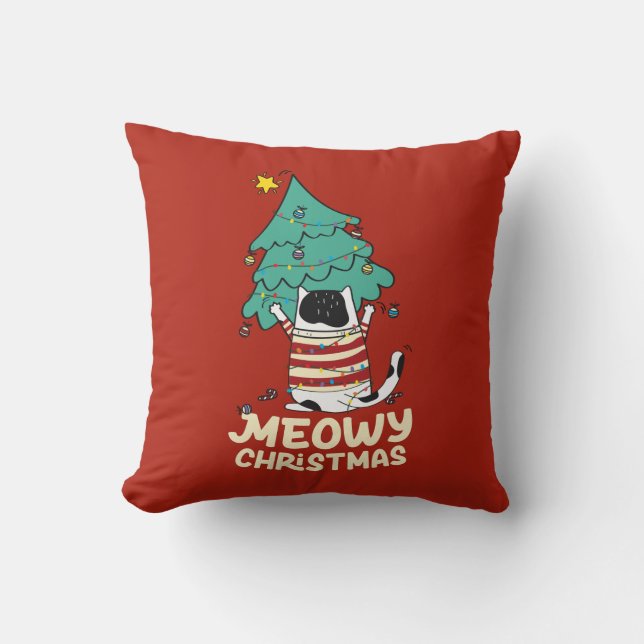 Meowy Christmas Funny Cat Lover Kissen (Vorderseite)