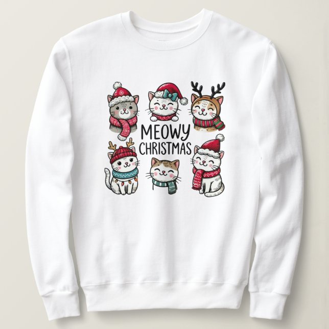 Meowy Christmas Funny Cat Lover Sweatshirt (Design vorne)