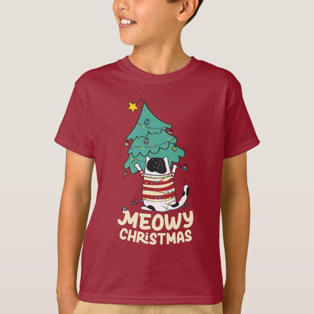 Meowy Christmas Funny Cat Lover T-Shirt (Vorderseite)