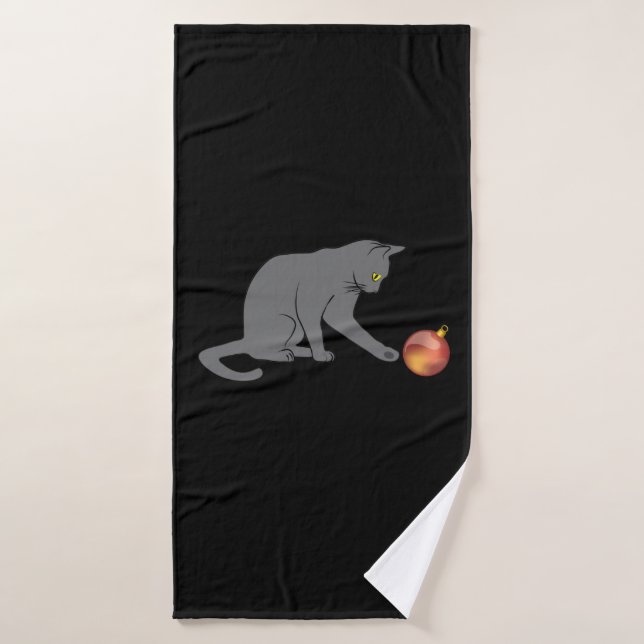 Meowy Christmas Funny Gray Cat Badehandtuch (Badehandtuch)