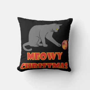 Meowy Christmas Funny Gray Cat Kissen