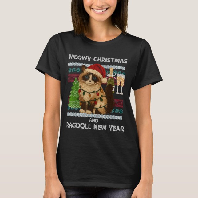 Meowy Christmas Funny Ragdoll Cat Santa Hat Ugly S T-Shirt (Vorderseite)