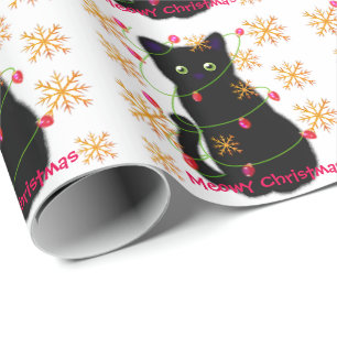 Meowy Christmas   glitzernde Goldschneeflocken Geschenkpapier