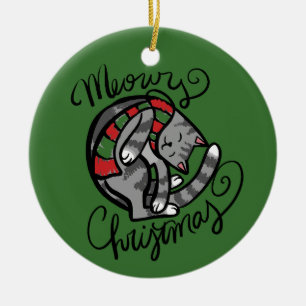 Meowy Christmas Gray Cat Art Keramik Ornament