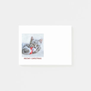 Meowy Christmas Gray Tabby Cat Post-it Klebezettel