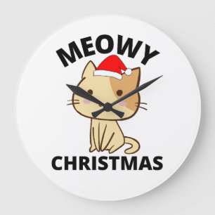 Meowy Christmas Große Wanduhr