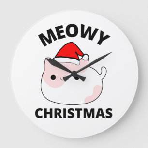 Meowy Christmas Große Wanduhr