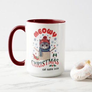 Meowy Christmas Grumpy Gray Cat Tasse