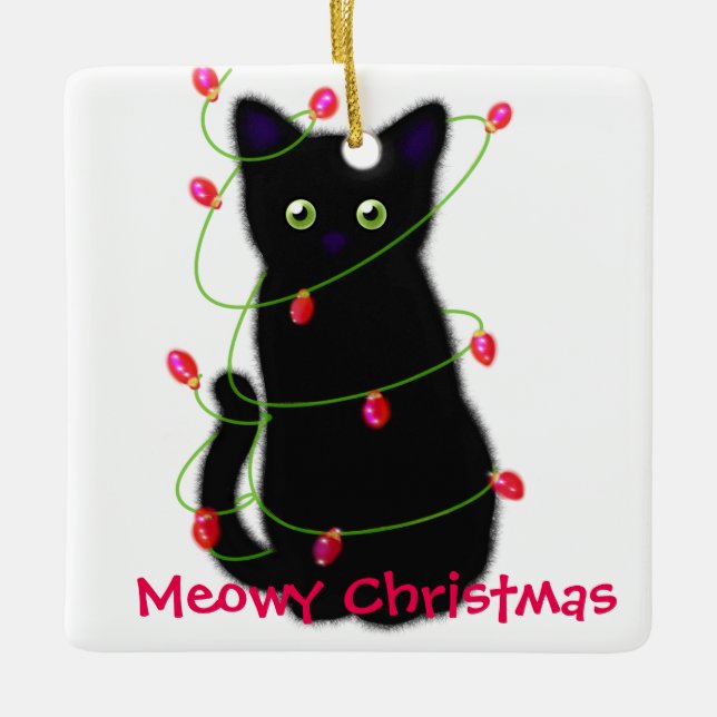Meowy Christmas | Heimgeschenk Keramikornament (Vorderseite)