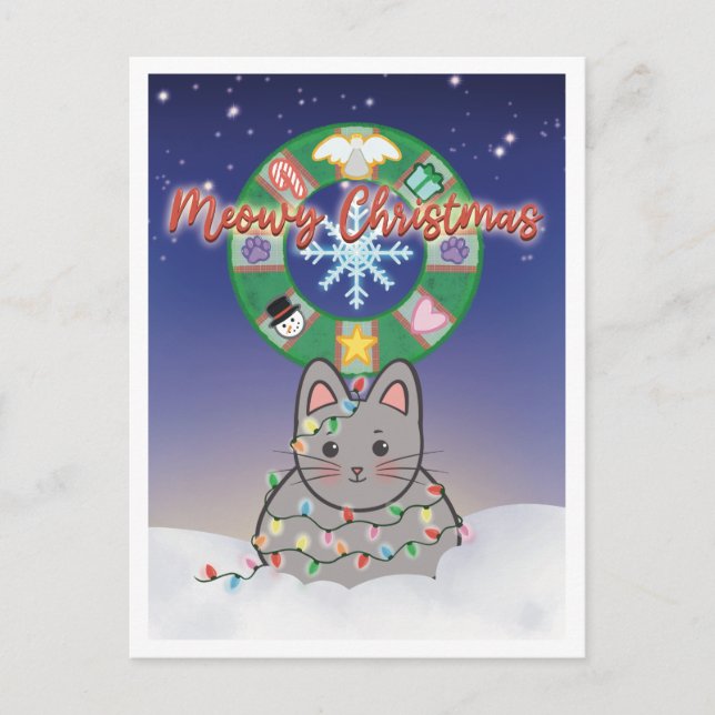 Meowy Christmas Holiday Cat Postcard Feiertagspostkarte (Vorderseite)