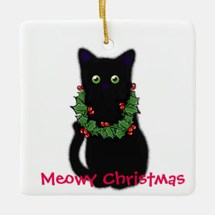 Meowy Christmas Katzenliebhaber Schwarzkatze Keramikornament