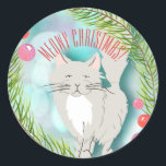 Meowy Christmas Kitten Cat Holiday Card Sticker<br><div class="desc">Wünschen Sie allen Ihren Freunden und Ihrer Familie ein "Meowy" Weihnachten mit diesem niedlichen,  weißen und grauen Katzendesign. Ideal für Cat Mama,  die Urlaub Grüße senden möchte.</div>