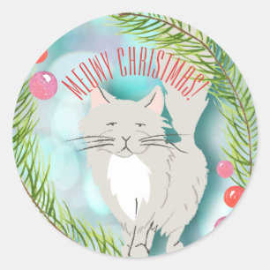 Meowy Christmas Kitten Cat Holiday Card Sticker