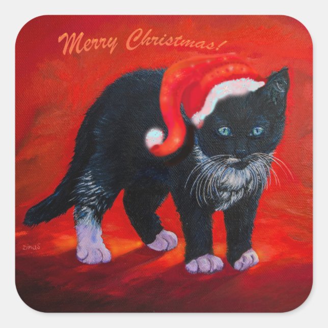 Meowy Christmas Kitty Quadratischer Aufkleber (Vorderseite)
