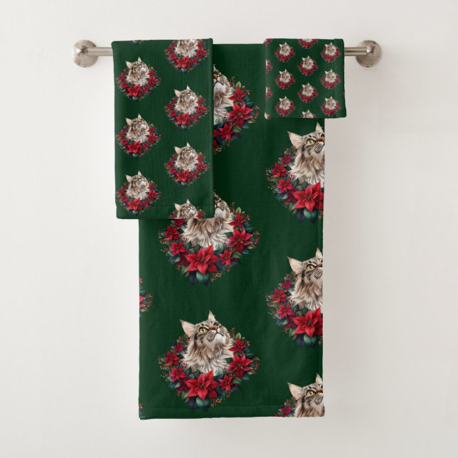 Meowy Christmas Maine Coon Cat  Badhandtuch Set (Insitu)