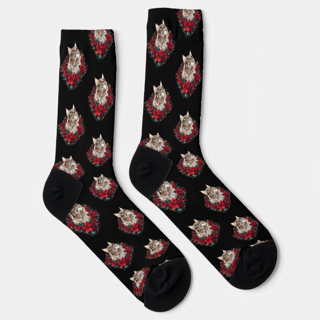 Meowy Christmas Maine Coon Cat  Socken (Rechts)