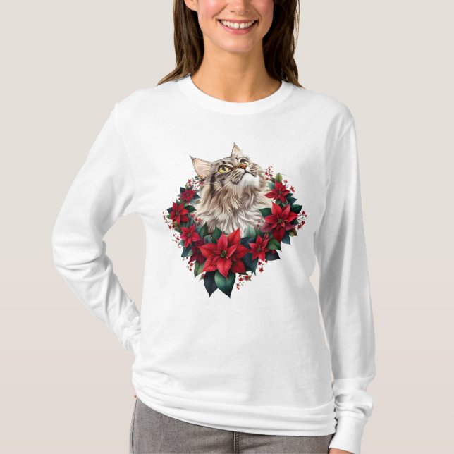 Meowy Christmas Maine Coon Cat  T-Shirt (Vorderseite)