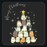 Meowy Christmas Merry Cat Tree Quadratischer Aufkleber<br><div class="desc">- Spaß,  albernes Design mit einem Weihnachtsbaum von Katzen. Sagt "mies Weihnachten... " darauf. Es ist ein wirklich bezauberndes Design. Sie können den ganzen Text ändern,  wenn Sie möchten.</div>