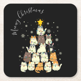 Meowy Christmas Merry Cat Tree Rechteckiger Pappuntersetzer