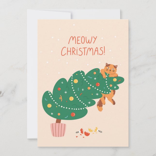 Meowy Christmas - Mischievous Feline Fun Feiertagskarte (Vorderseite)
