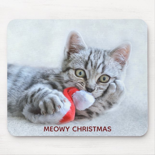 Meowy Christmas Niedlich Gray Tabby Cat Mousepad (Vorne)