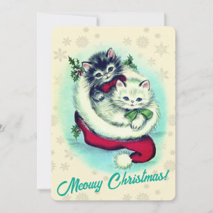 Meowy Christmas Niedlich Kittens Retro Artwork Feiertagskarte