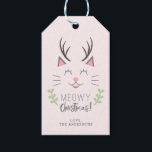 Meowy Christmas | Niedliche Katze, Antler Personal Geschenkanhänger<br><div class="desc">Niedliche Abbildung einer lächelnden Katze mit Geweih mit Wüsten an der Seite. Im Text unten steht "Meowy Christmas". Das niedliche Design für Katzenliebhaber! Ihr Name kann am Ende dieses Designs hinzugefügt werden.</div>