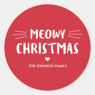 Meowy Christmas   Niedlicher Urlaub Runder Aufkleber