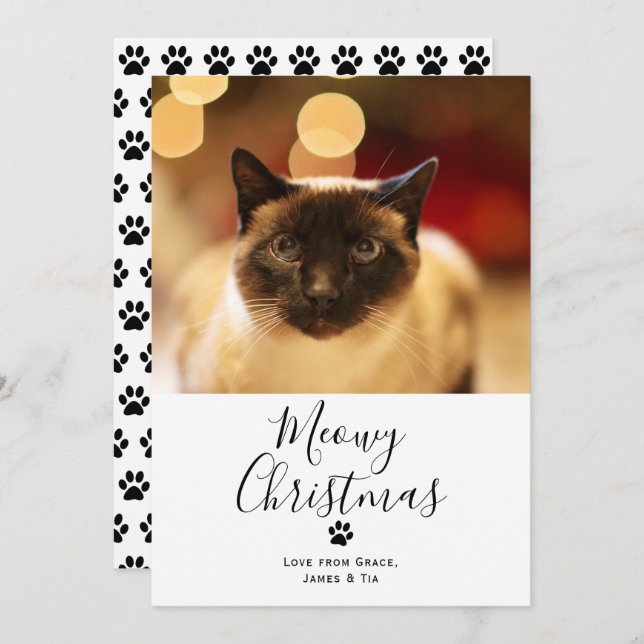 Meowy Christmas Pet Cat Weihnachtskarte Einladung (Vorne/Hinten)