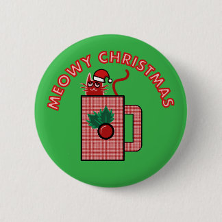 MEOWY CHRISTMAS Pin Button Green