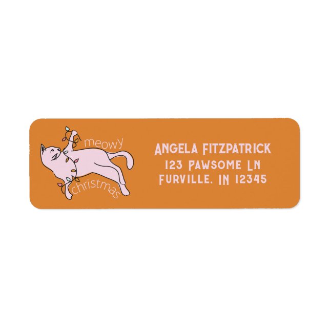 Meowy Christmas Pink Cat Lights Rücksendeadresse (Vorne)