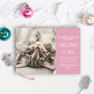 Meowy Christmas Pink Funny Cat Foto Feiertagskarte