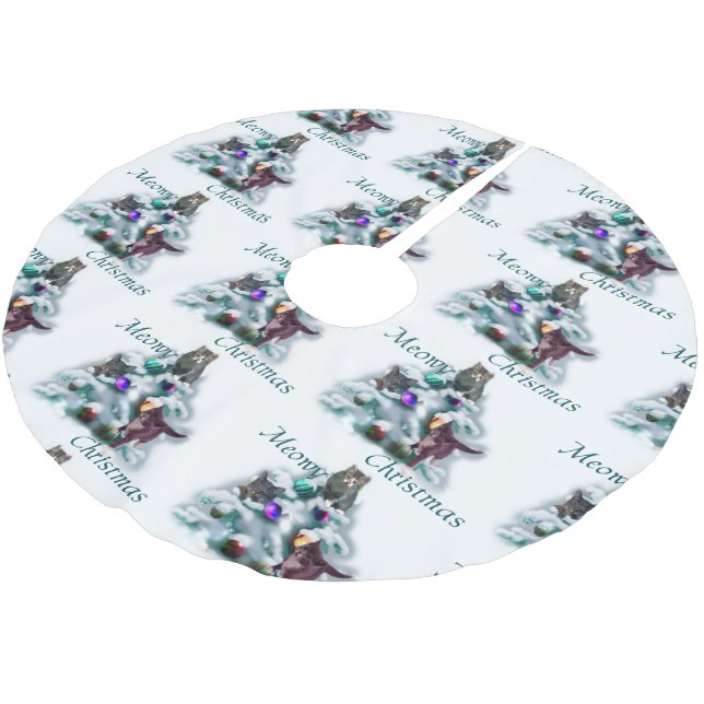 Meowy Christmas Polyester Weihnachtsbaumdecke (Schrägansicht)