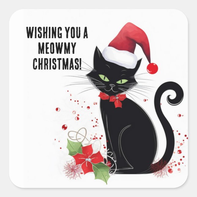 Meowy Christmas! Quadratischer Aufkleber (Vorderseite)