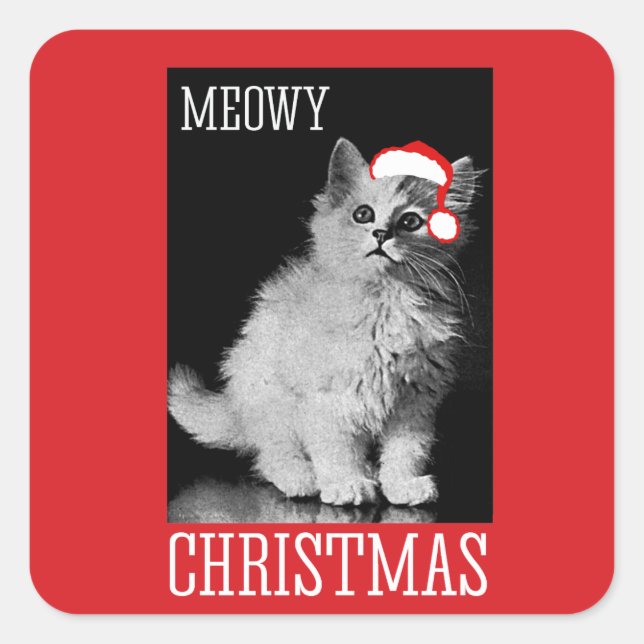 Meowy Christmas Quadratischer Aufkleber (Vorderseite)
