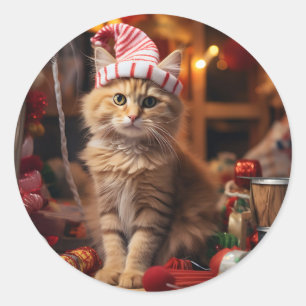 Meowy Christmas! Runder Aufkleber