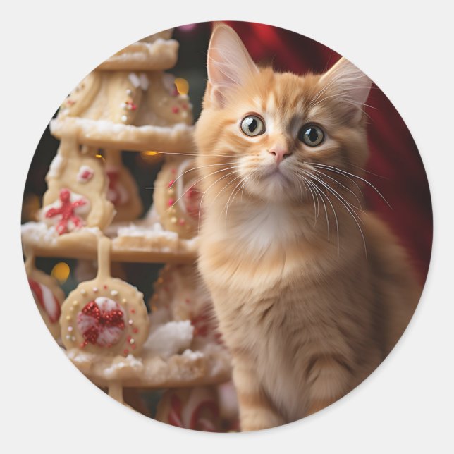 Meowy Christmas! Runder Aufkleber (Vorderseite)