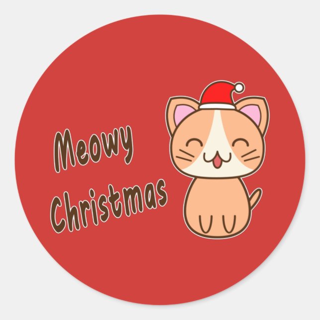 Meowy Christmas Runder Aufkleber (Vorderseite)