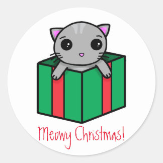 Meowy Christmas Runder Aufkleber