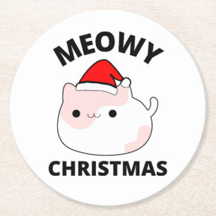 Meowy Christmas Runder Pappuntersetzer