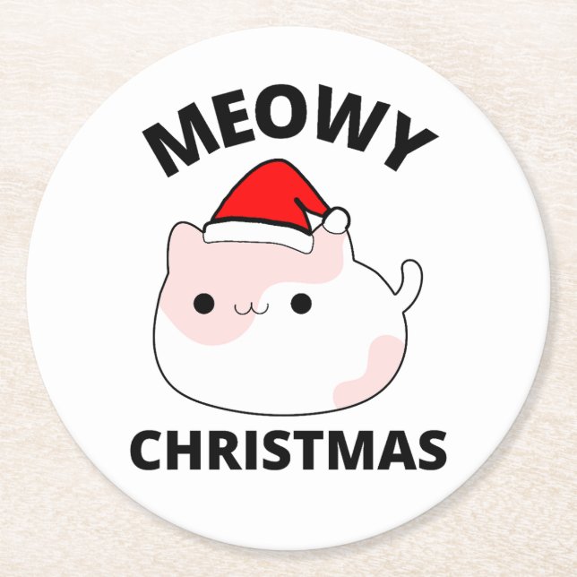 Meowy Christmas Runder Pappuntersetzer (Vorderseite)