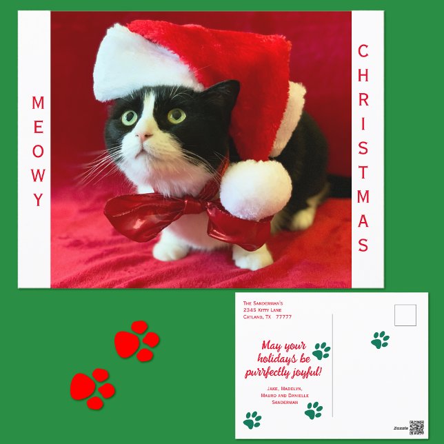 Meowy Christmas Tuxedo Cat Feiertagspostkarte (Von Creator hochgeladen)