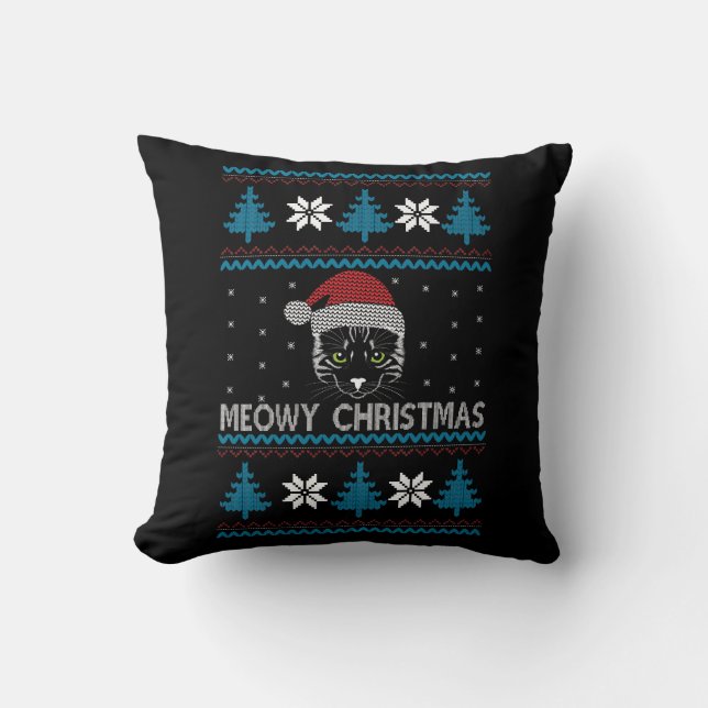 Meowy Christmas Ugly Sweater Kissen (Vorderseite)